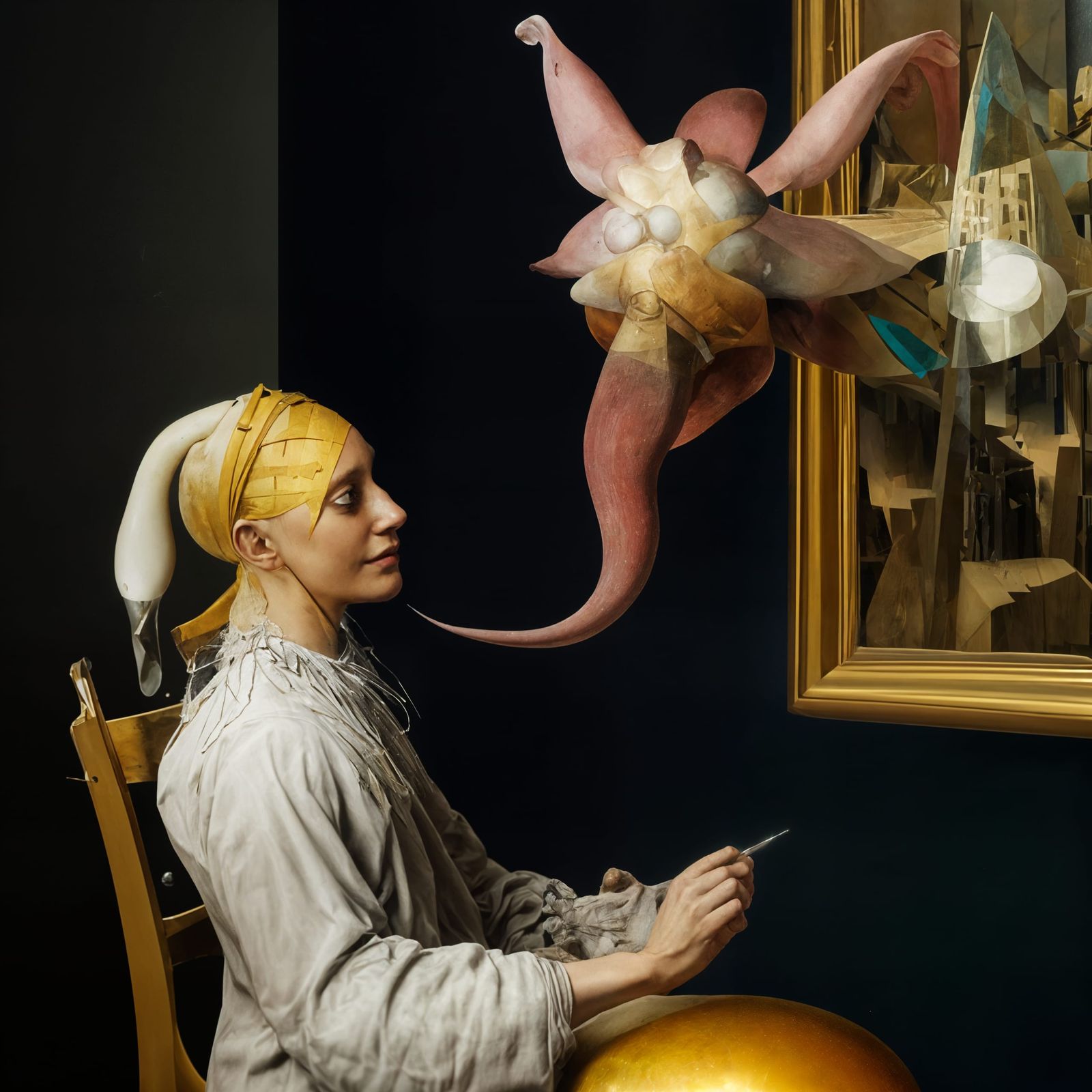 She's visualizing the 'elephant' projecting from the paintin...