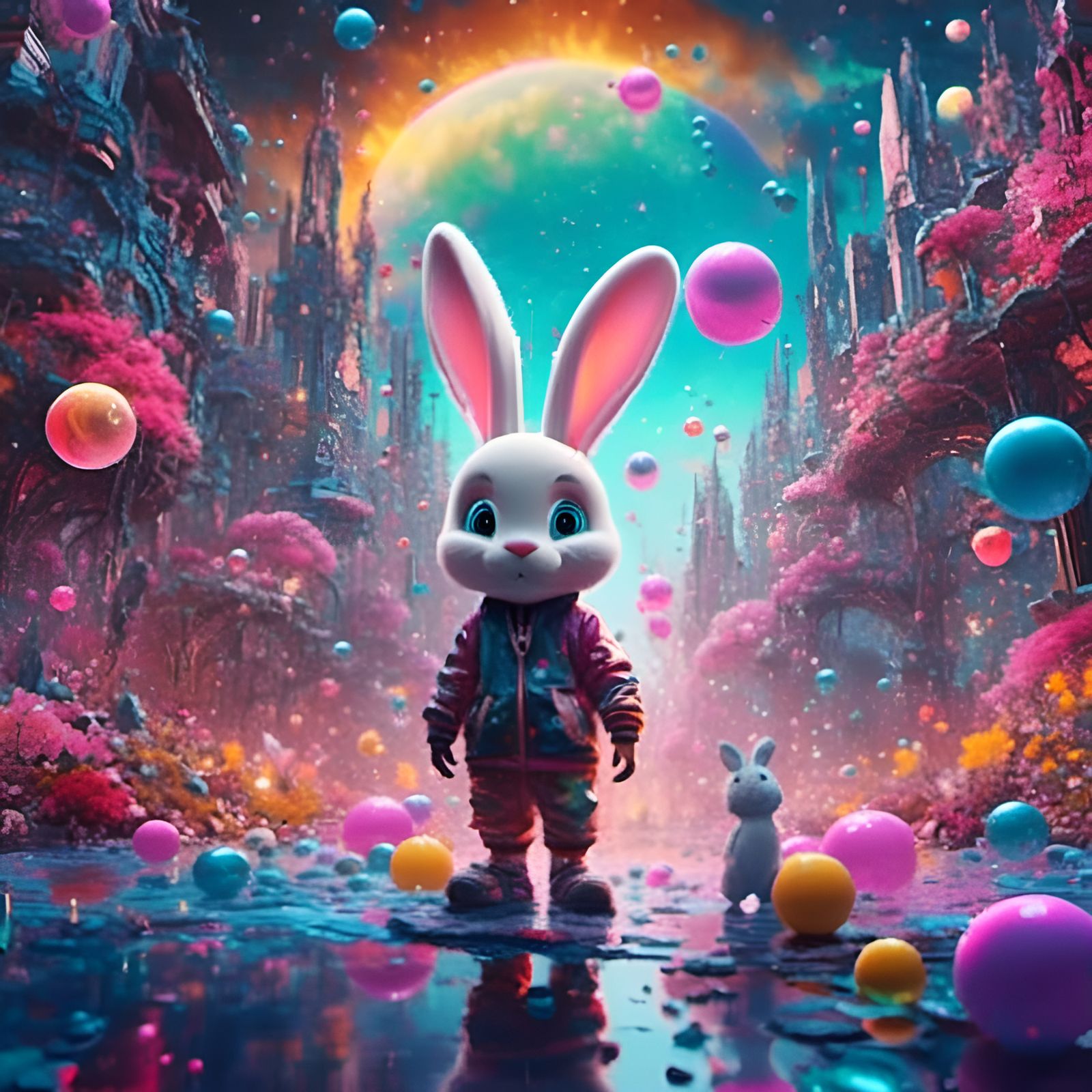 Apocalyptic Bunny in Graffiti Street Art Style