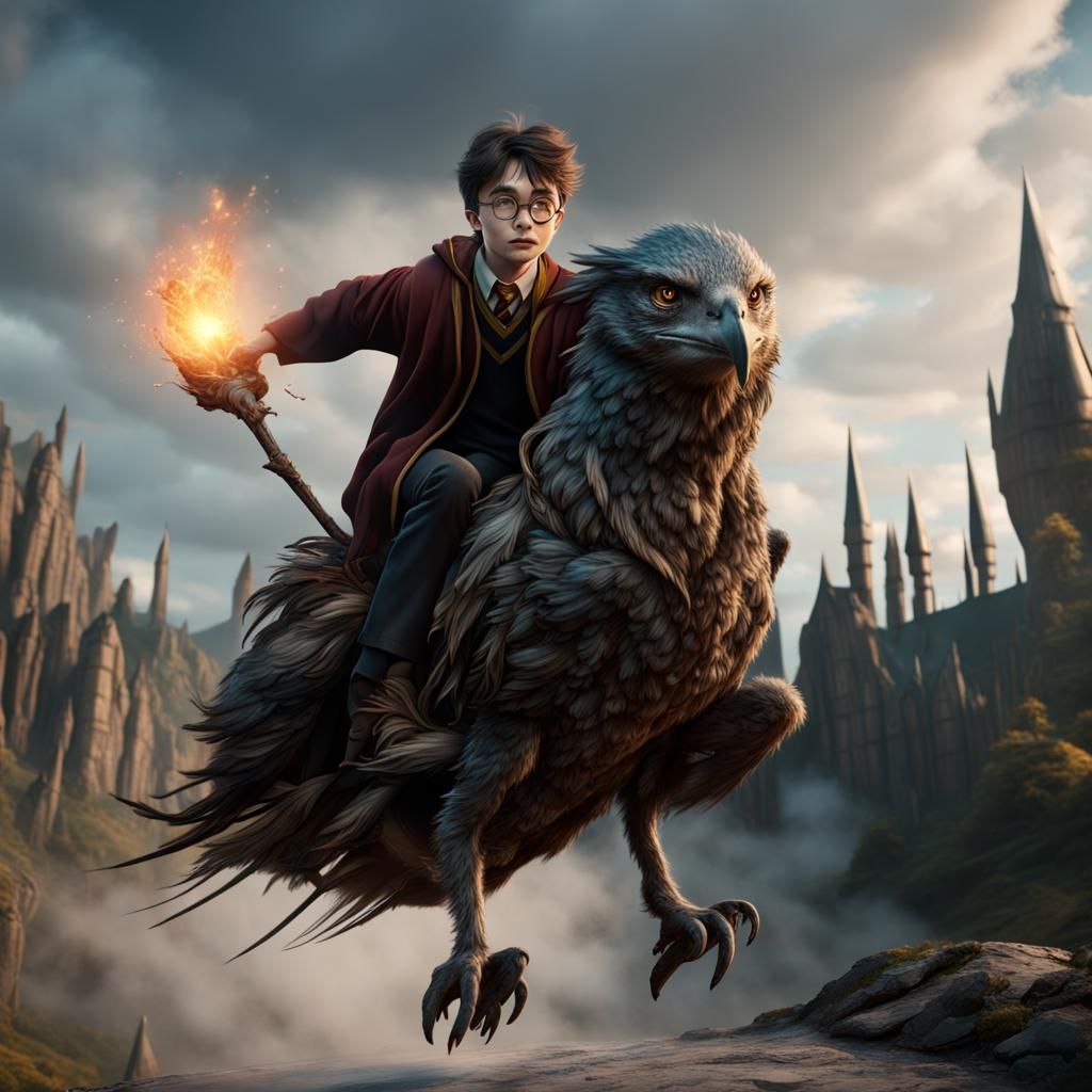 Harry Potter on Hippogriff: Fantasy Concept Art