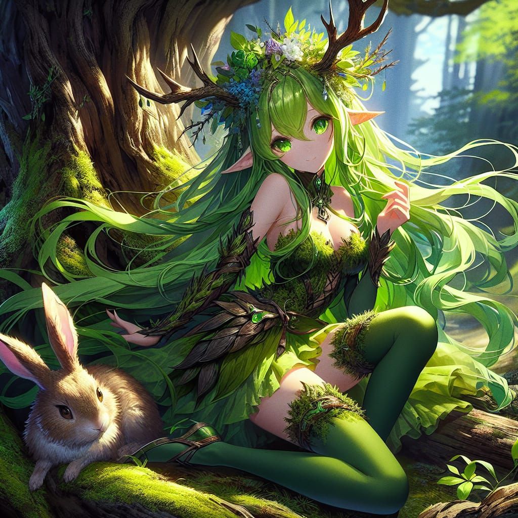 Anime Druid Girl in Forest Concept Art