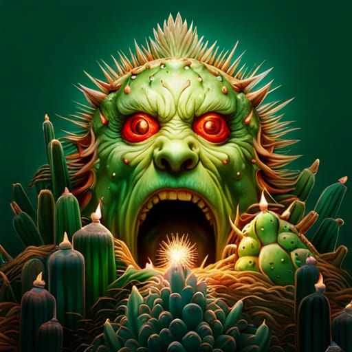 Cactus Mouth Eats Cake in Fantasycore Style