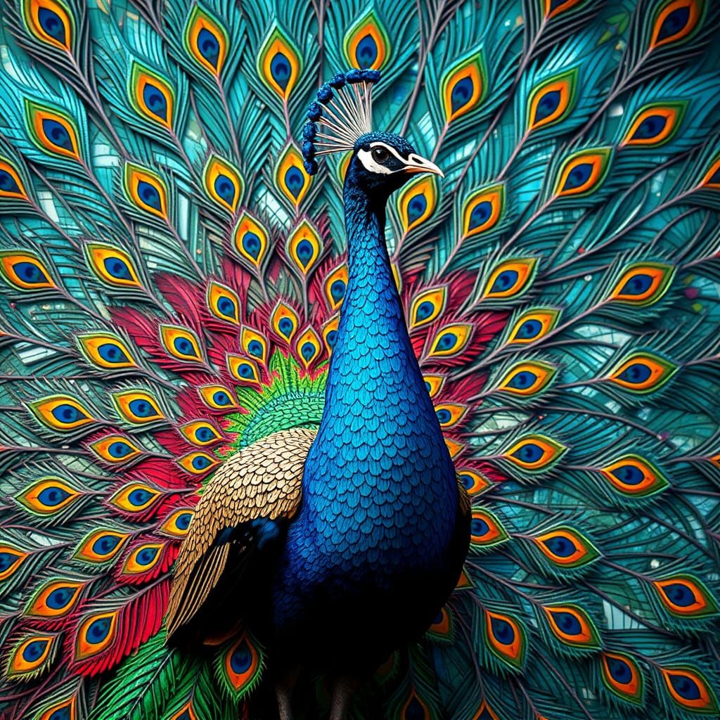 Fantastical Peacock in Stained Mosaic Style