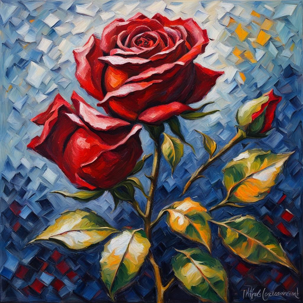 Perfect Red Rose in Expressionist Impasto Style