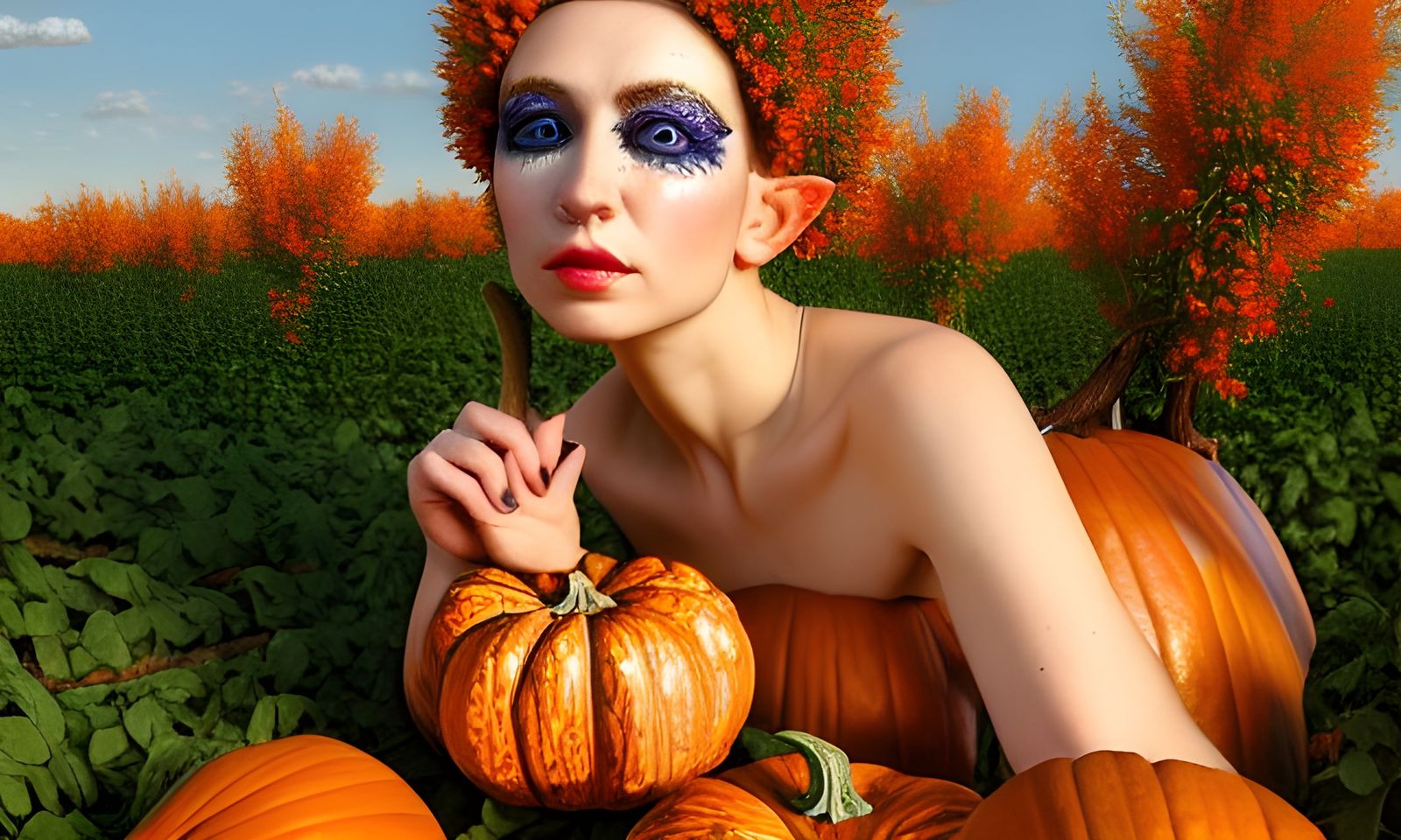 Elf in Pumpkin Patch: Golden Age Illustration