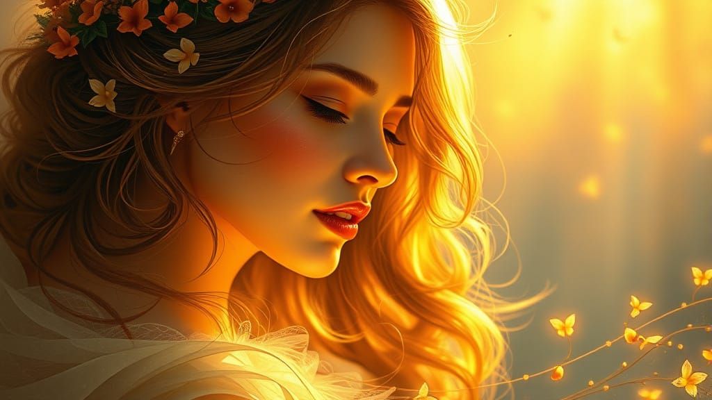 Golden Light Woman: Art Nouveau Digital Painting