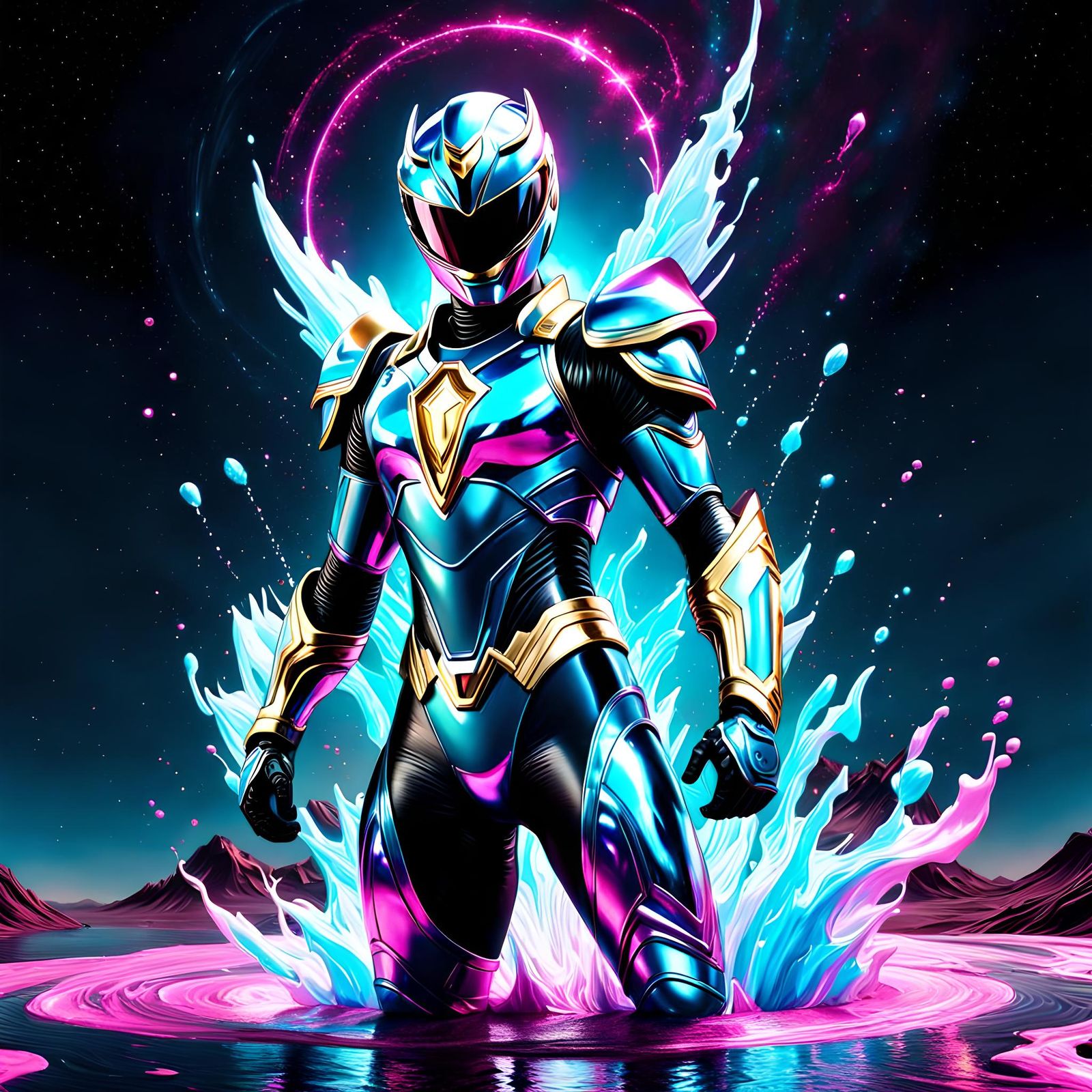 Iridescent Celestial Power Ranger in Liquid Chrome