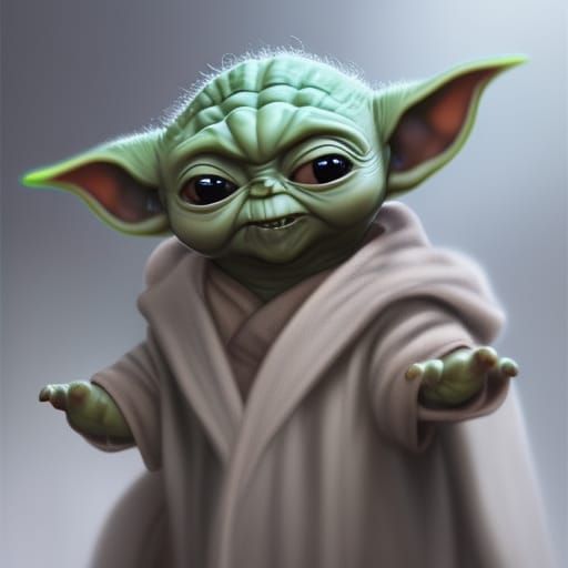 Baby Yoda Portrait in Hyperdetailed Concept Art Style