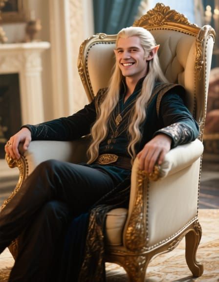 High Elven Prince in Armchair, Seductive Portrait