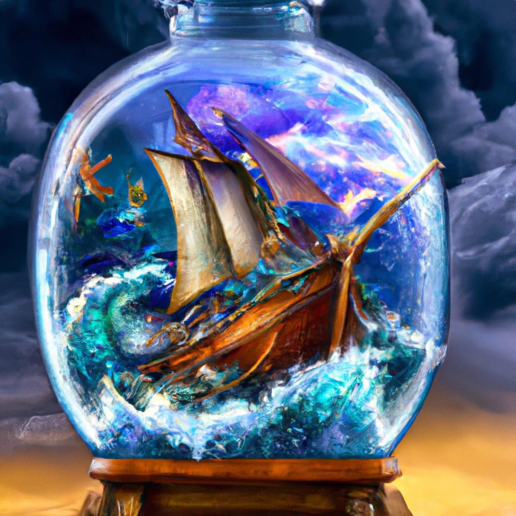 Boat in Glass Globe: 3D Hyperdetailed Concept Art