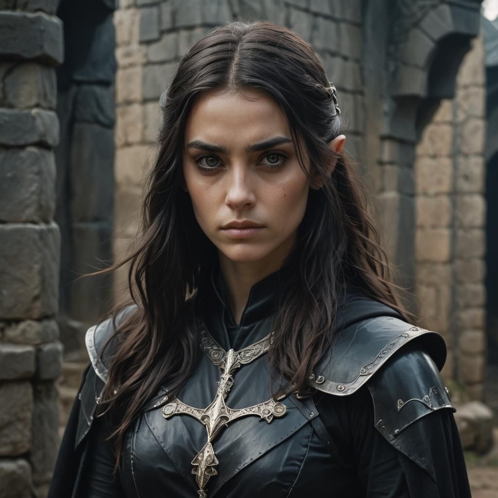 Half-Elf Woman Portrait in Medieval Fantasy Style