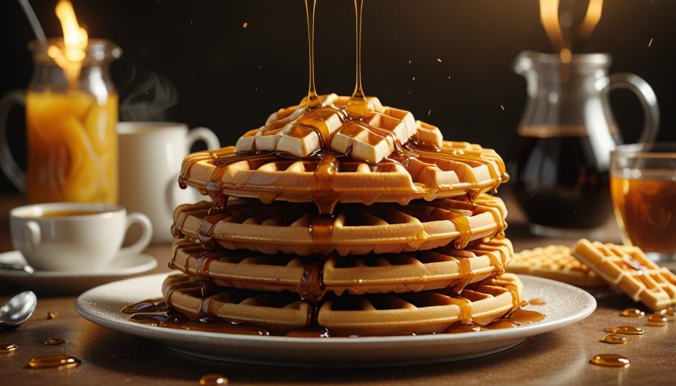 Golden Waffles Stack in Soft Light Matte Painting