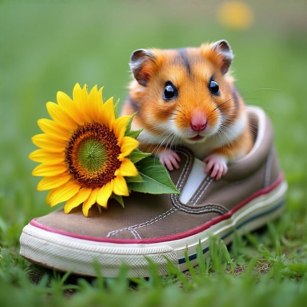 Hamster with Sunflower in Shoe