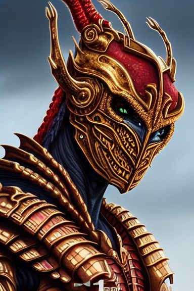 Detailed Dragonman Paladin in Intricate Iron Armor