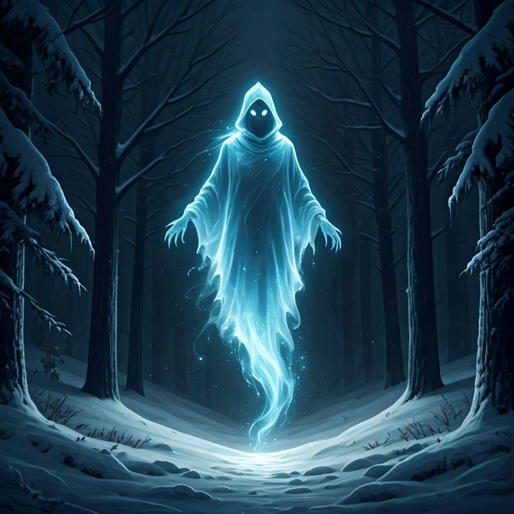 Ethereal Winter Ghost in Snowy Forest