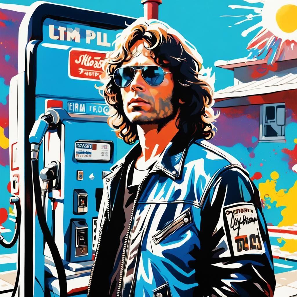Singer at Gas Station in Graffiti Art Style