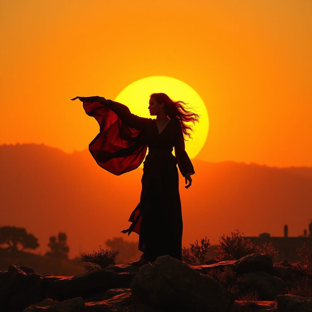 A silhouette in the setting sun