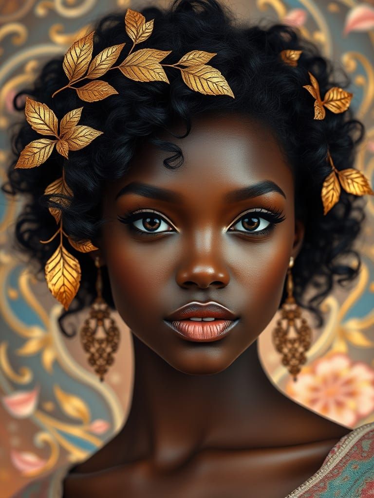 Portrait of a Beautiful Woman with Golden Hair Ornaments
