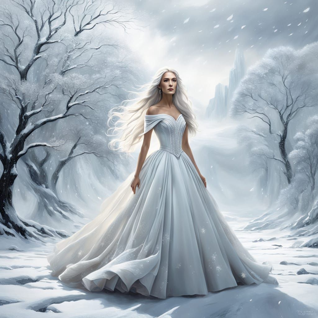 Elegant Woman in White Ballgown, Digital Matte Painting