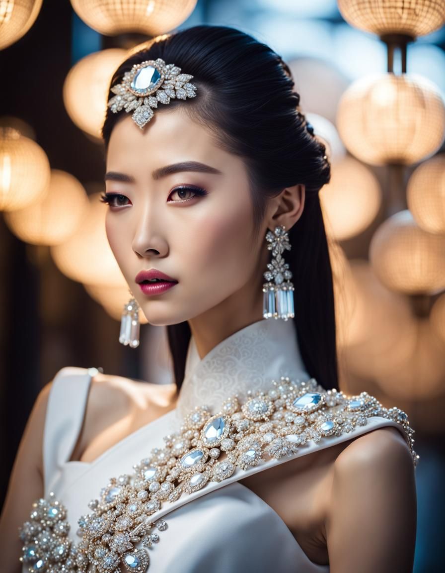 Stunning Chinese Model in Diamond Crystal Fashion