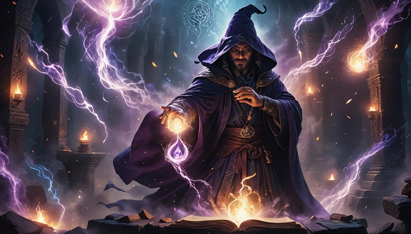 Mysterious Mage Casting Spell in Dark Fantasy Style
