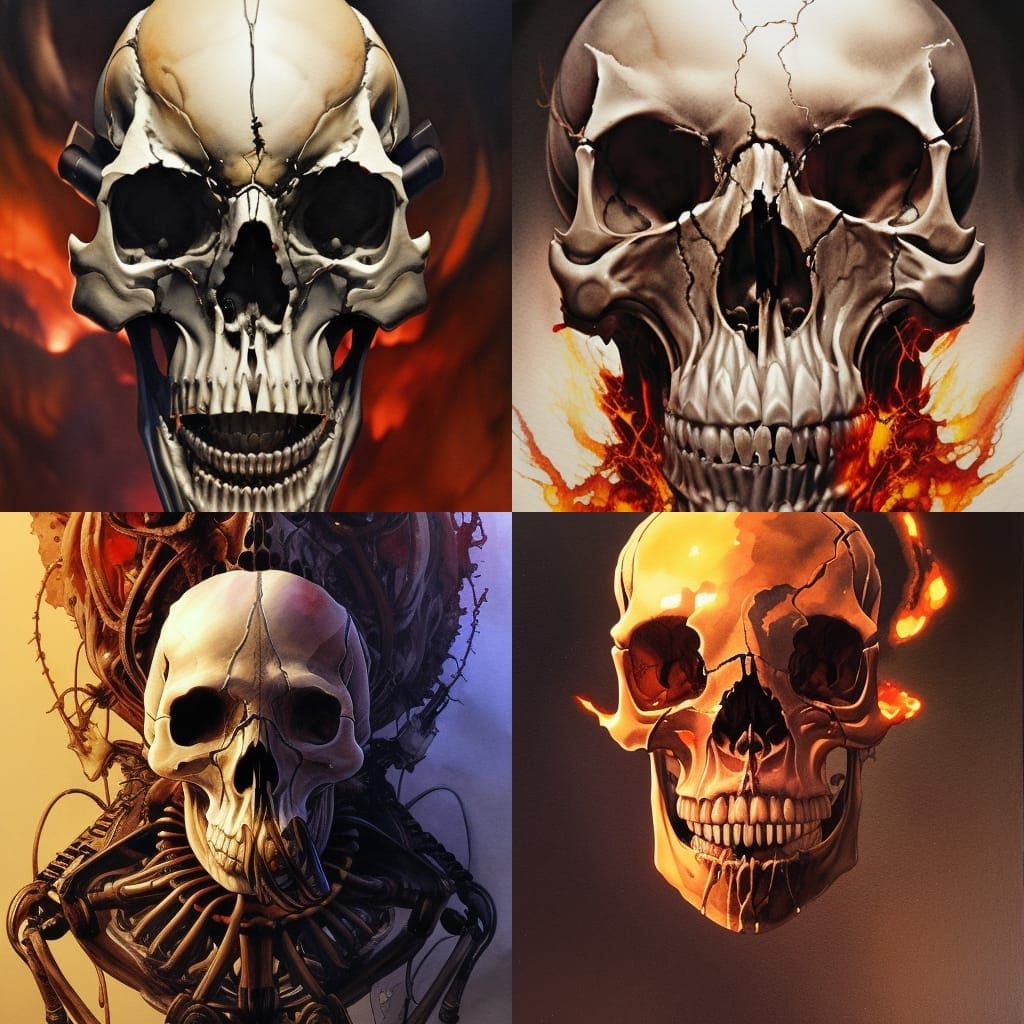 Reanimated Skull Portrait with Burning Eyes
