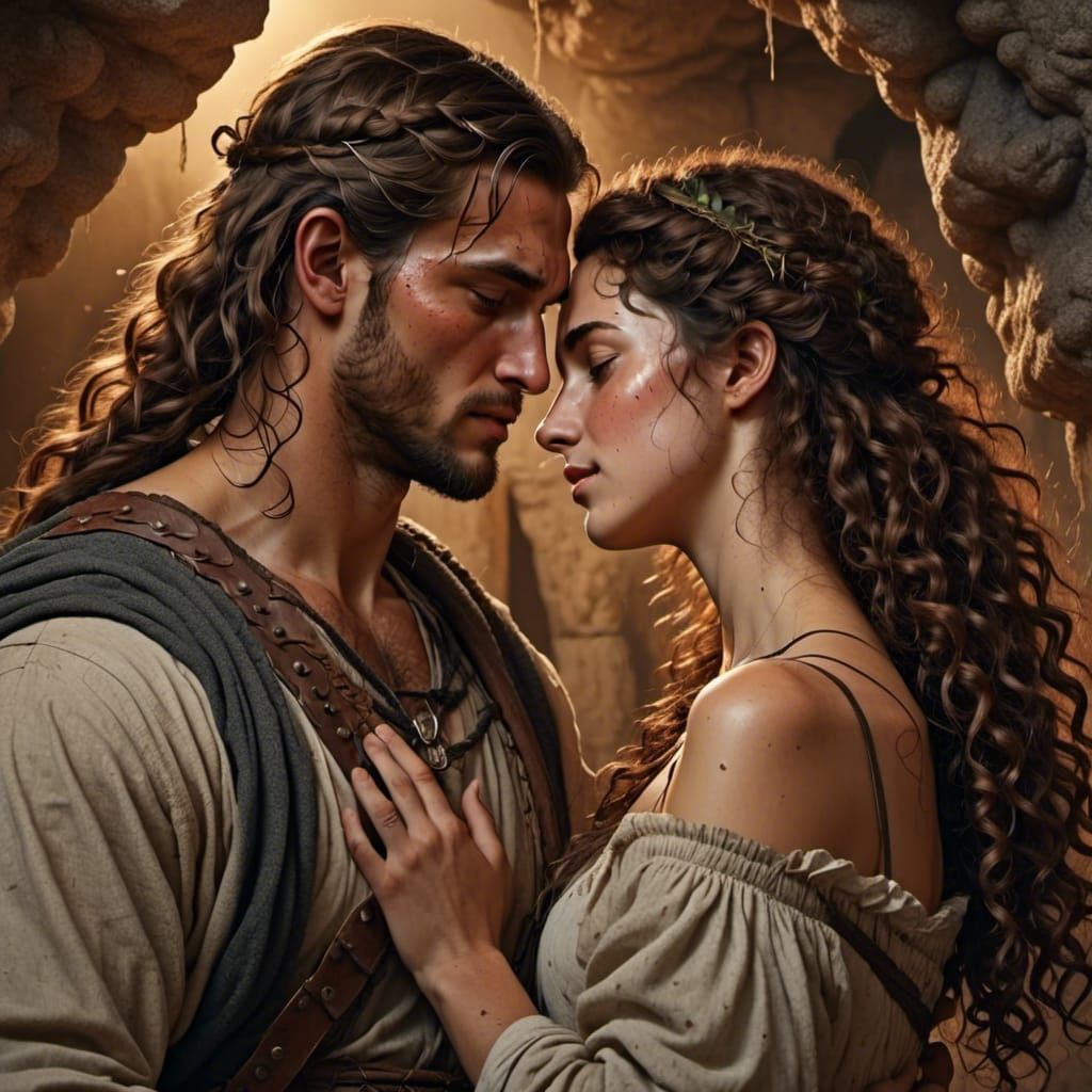 Dionysus and Ariadne's Firelit Kiss