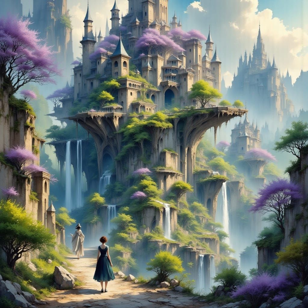 Cyberpunk City Floating Above Wastelands