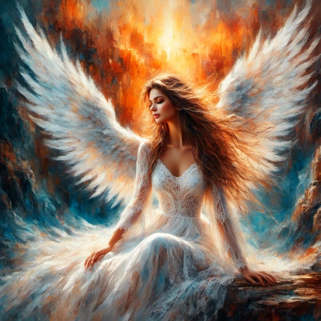 Stunning White Angel on Floating Fire Island