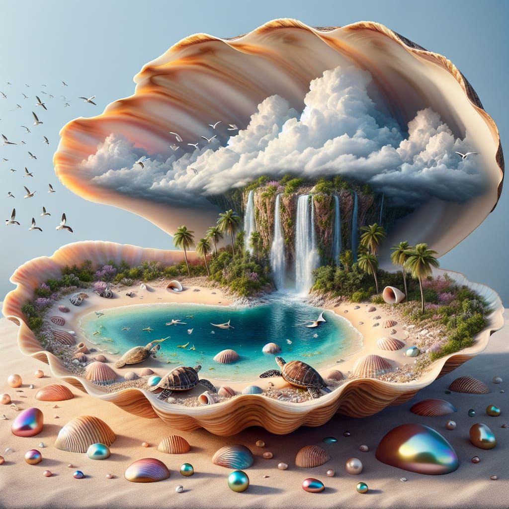 Surreal Seashell Odyssey in Dreamlike Aesthetic