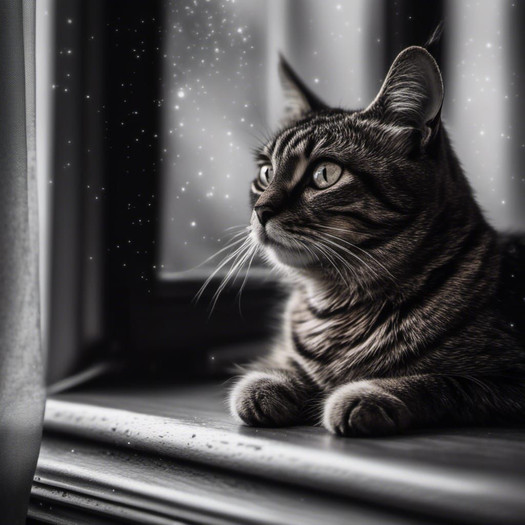 <lora:VectorLineArt:1.0> This is my Cat she is a large house cat. Sitting on the window ledge. Close up portrait, ambien...