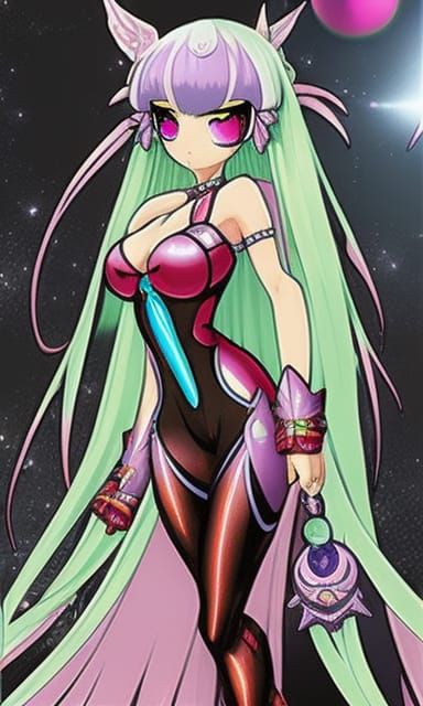 Iridescent Monster Girl in a Cosmic Anime Style