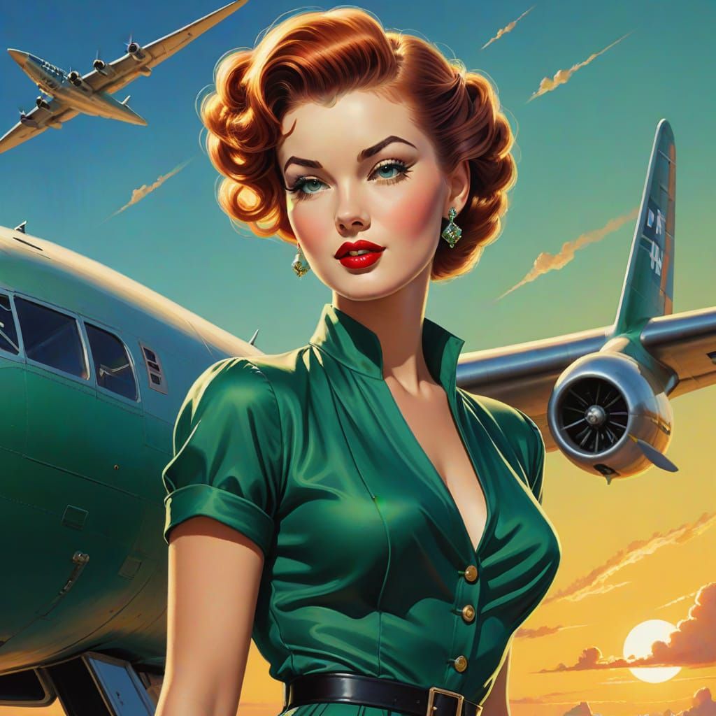 Confident Pin-Up Beauty in Emerald Green