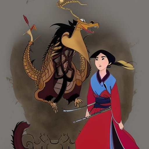Mulan and Dragon with Steampunk Engine