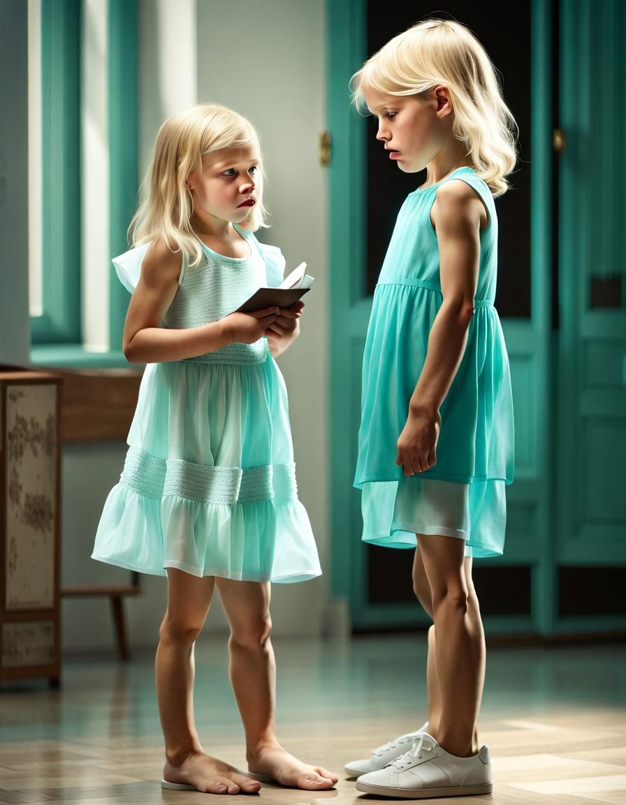 Girl Lectures Brother: A Photorealistic Full-Color Image