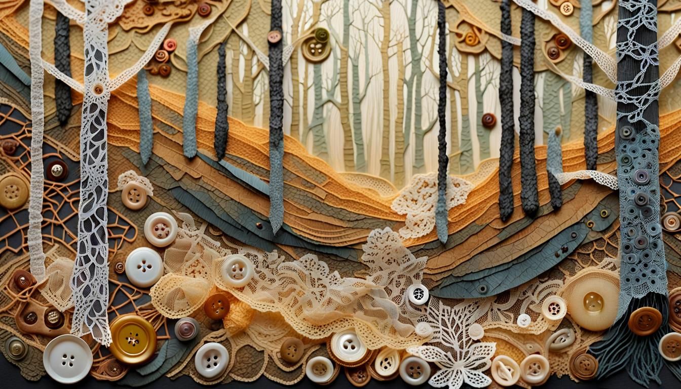 Whimsical Collage Art of an Intricate Forest Scene