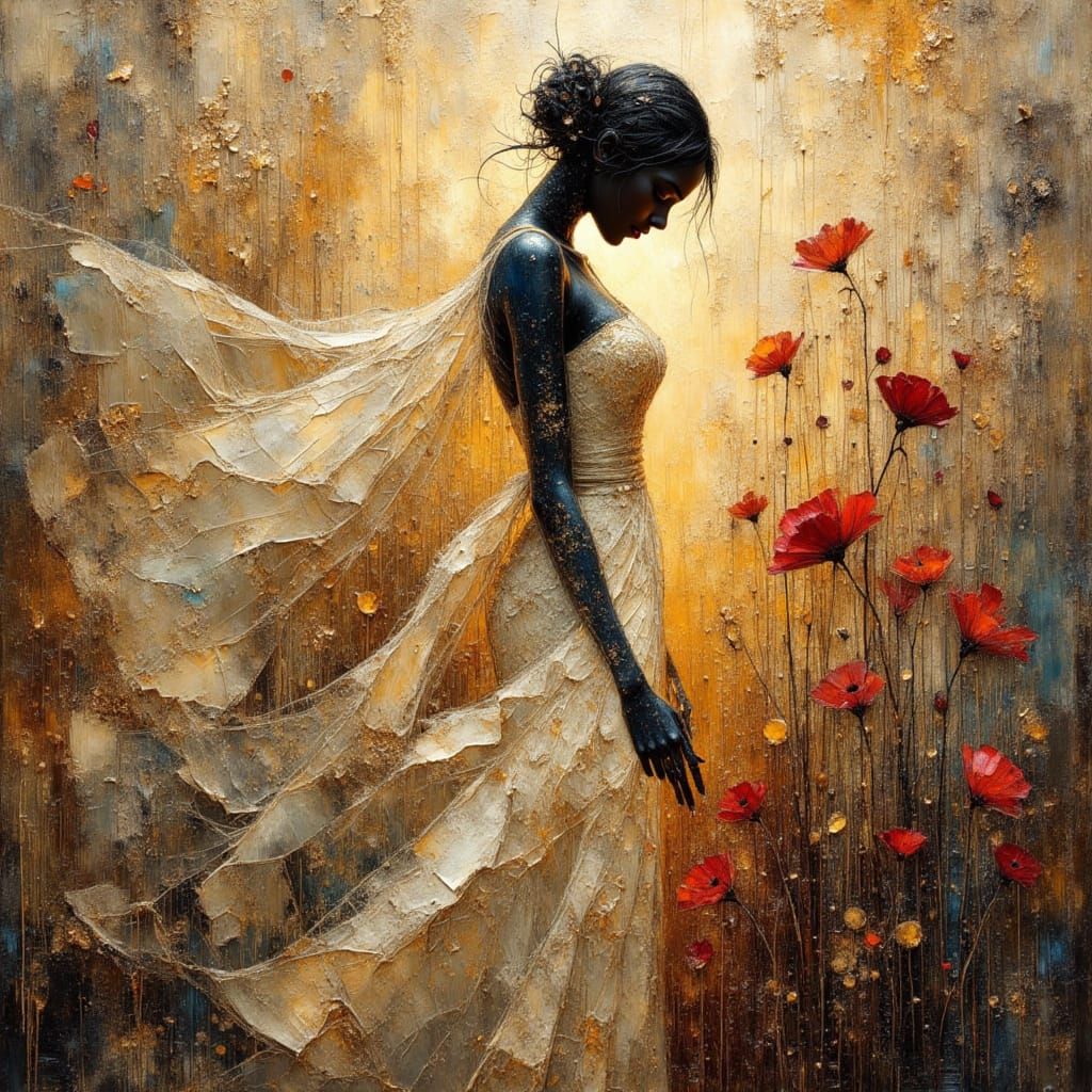 Breathtaking Silhouette in Encaustic Impasto Style