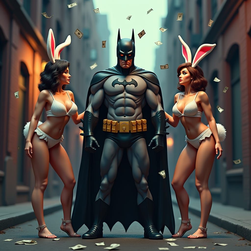 Batman in Retro PS1 Style with Bunny Girls
