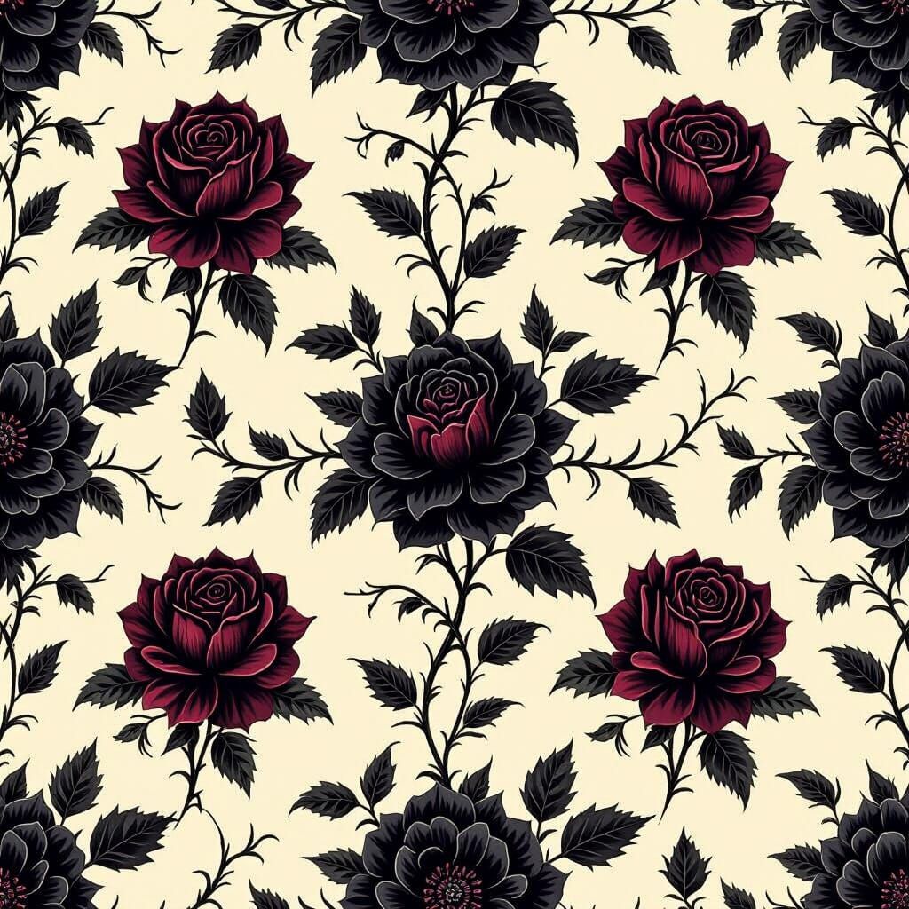 Gothic Floral Repeating Pattern with Dark Roses