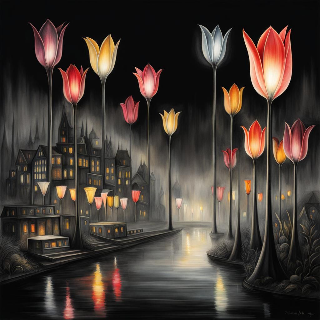 Surreal Tulip Lamps Light Up Mystical City