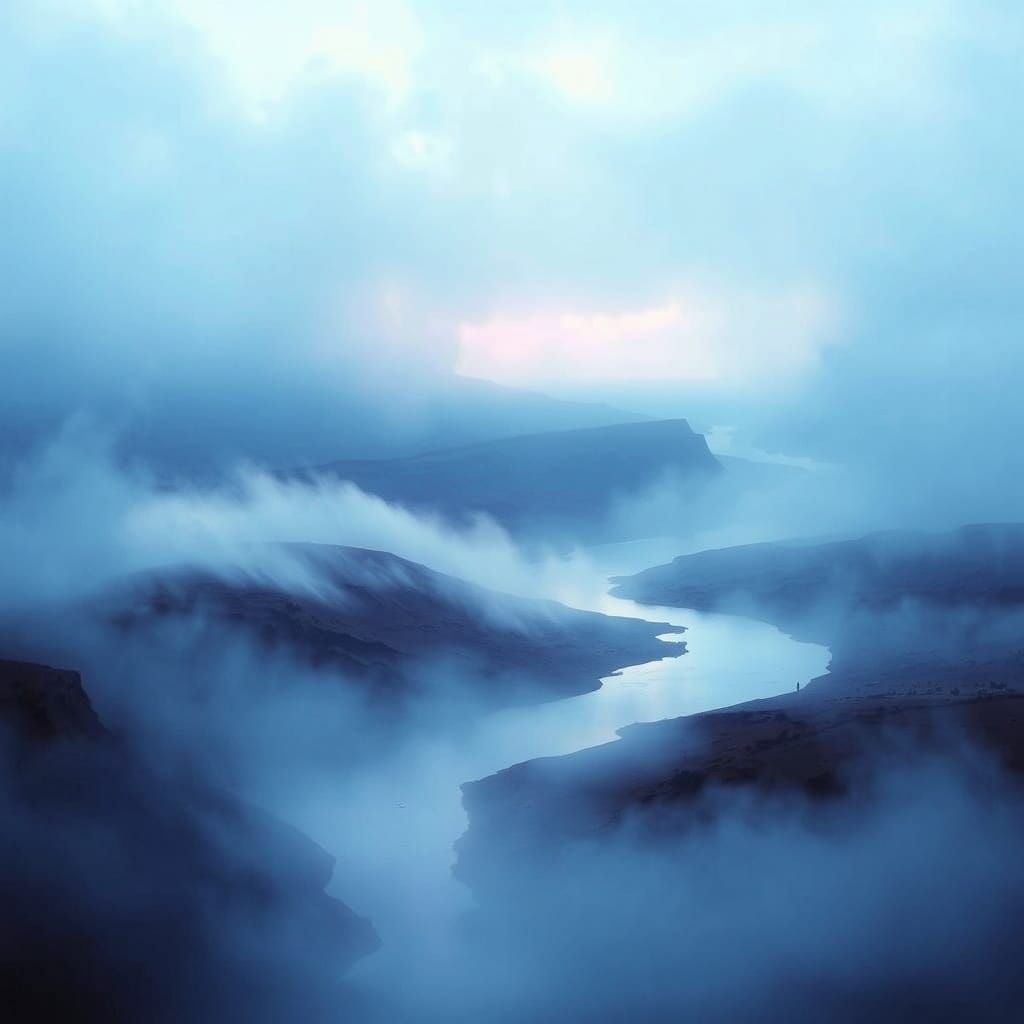 Ethereal Liminal Landscape: Dreamlike Blend of Land and Wate...