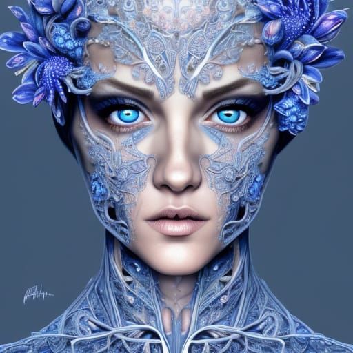 Detailed Portrait of a Servant with Blue Blossom
