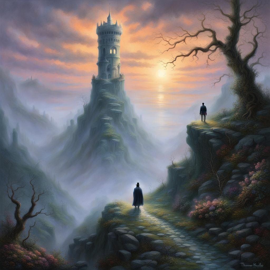 Ethereal Tower in Misty Fantasy Landscape