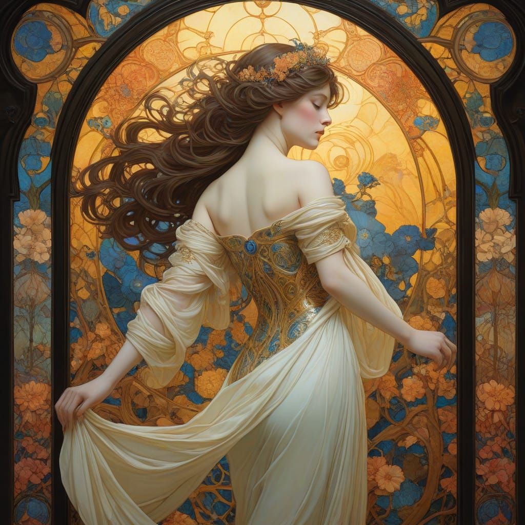 Goddess in Art Nouveau Glass Window