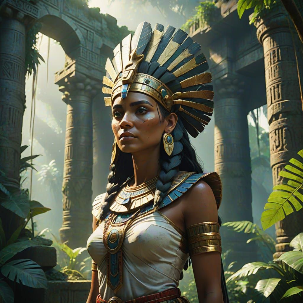 Regal Egyptian Queen in Jungle Ruins