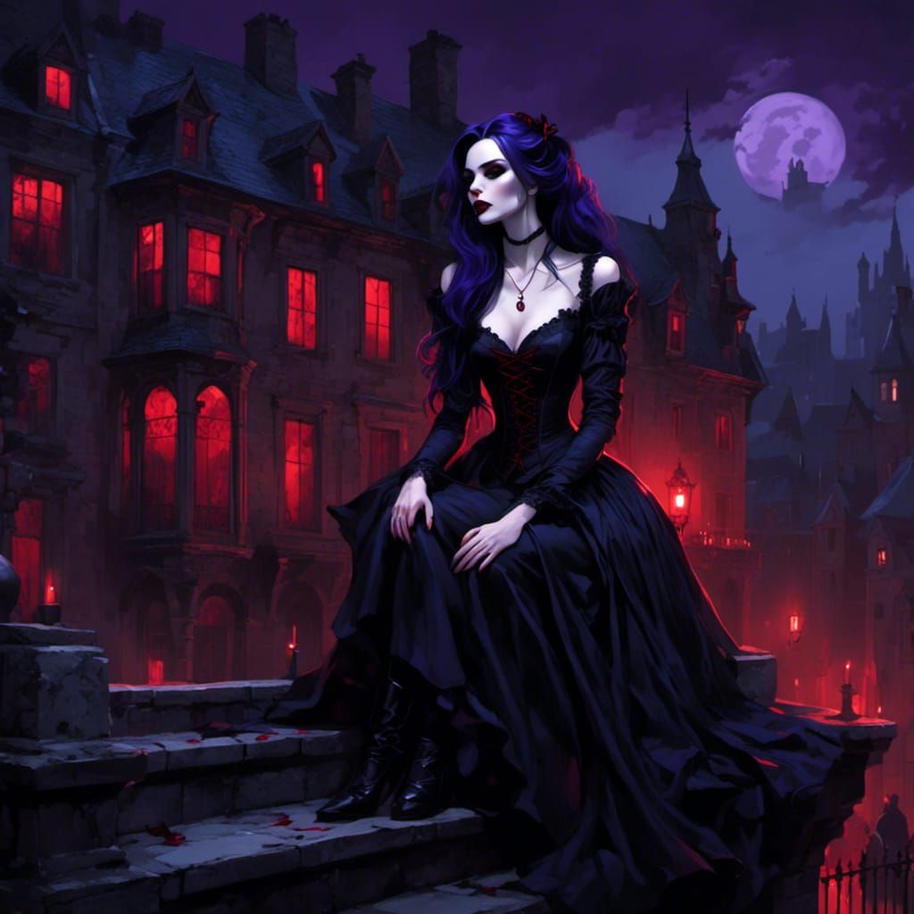 Gothic Vampire Overlook in Dark Fantasy Illustration