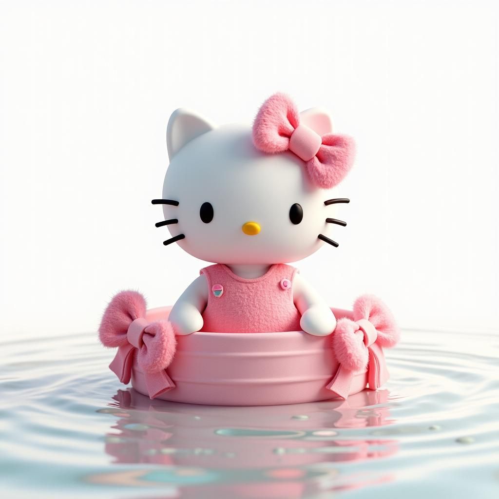 Hello Kitty in Boat with Pink Bows, Dreamy Art