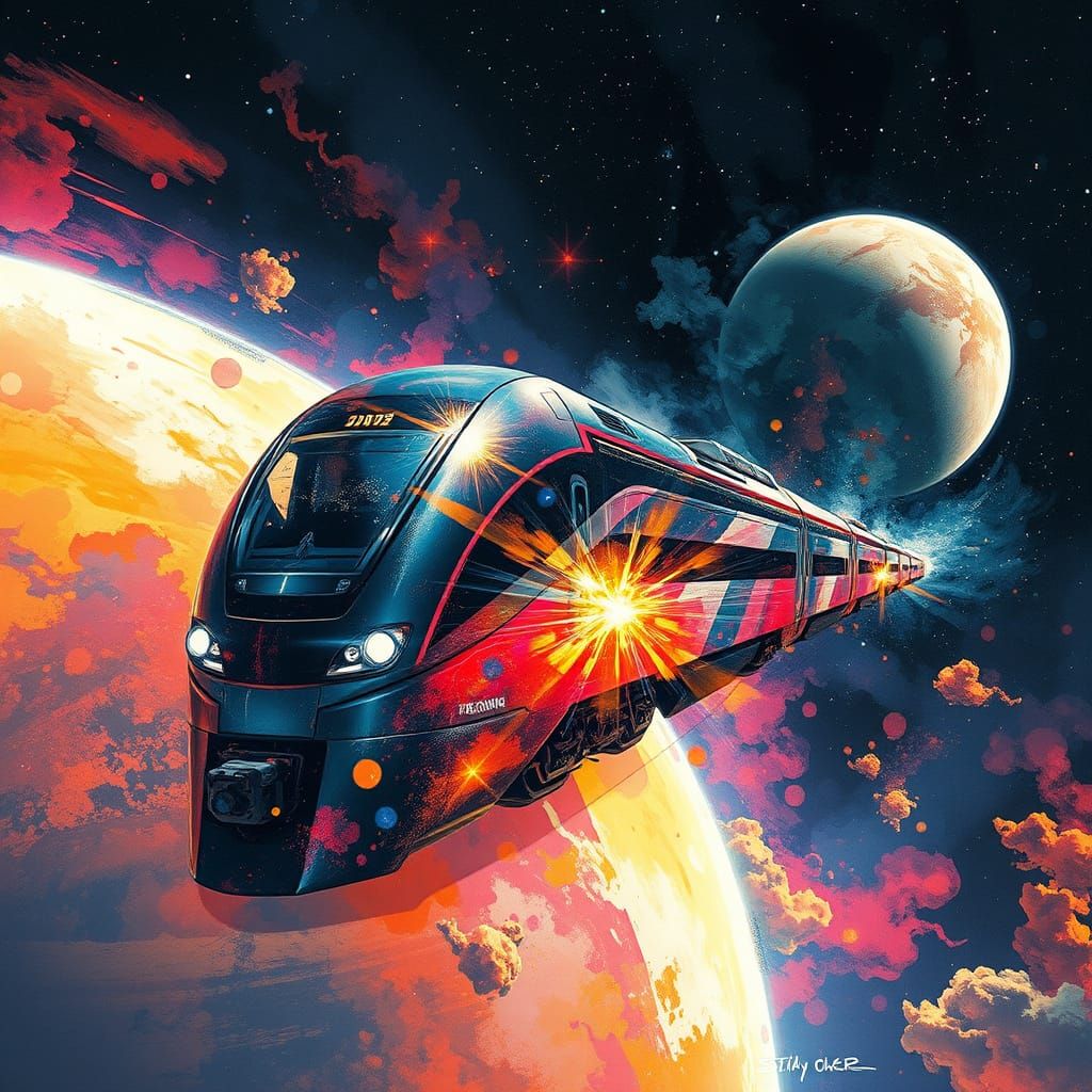 Sleek Futuristic Train Soars Through Interplanetary Space in...