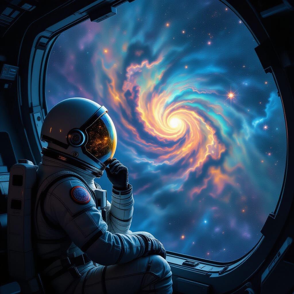 Ancient Astronaut Gazes at Nebulae from Derelict Starship