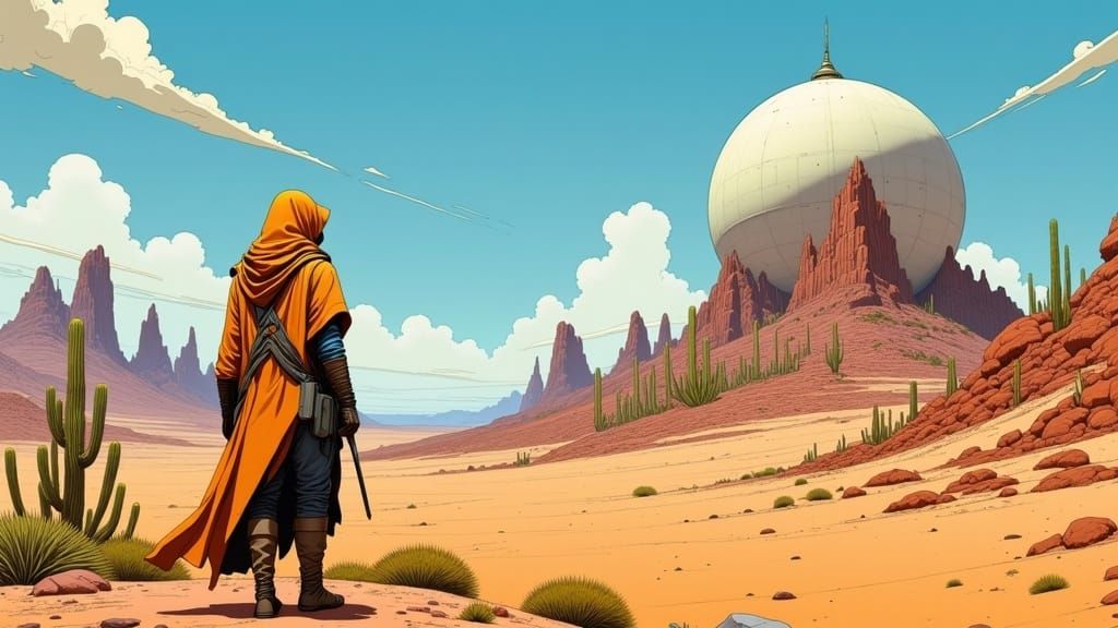 Desert City in Arthur Rackham Illustration Style