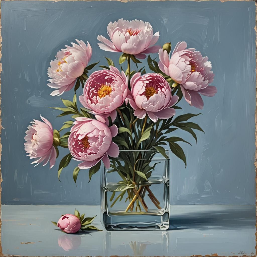 Pink Peonies in Vase Still Life Painting